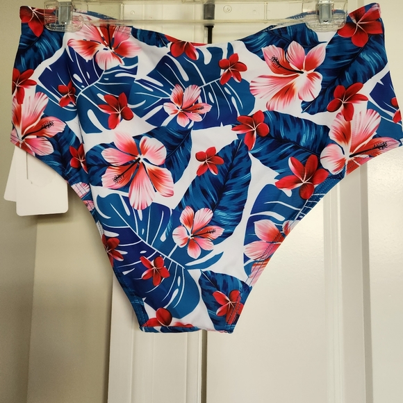 NWT Flurty Royale Blue v neck top and floral high-rise two-piece swimsuit - Picture 3 of 13